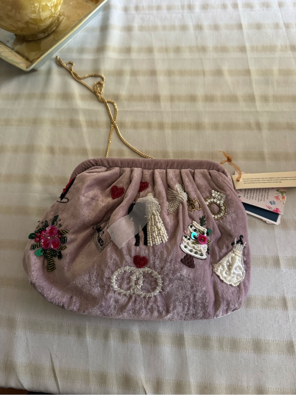 Maeve Wedding Embellished Velvet  Bag with Gold Chain